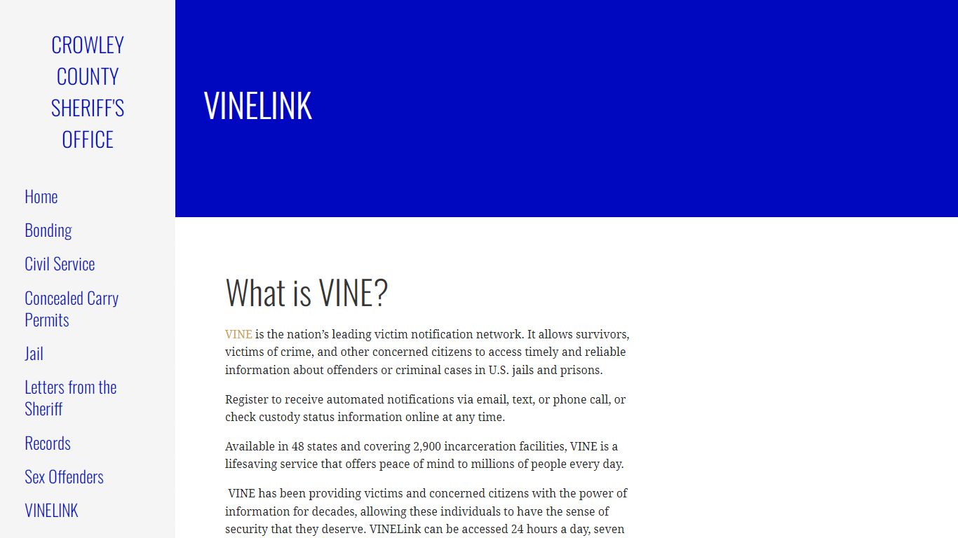 VINELINK – Crowley County Sheriff's Office